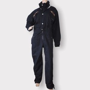 Postcard Ski Suit Pants Snow Winter Black Zip Front One Piece 48/ XL Men